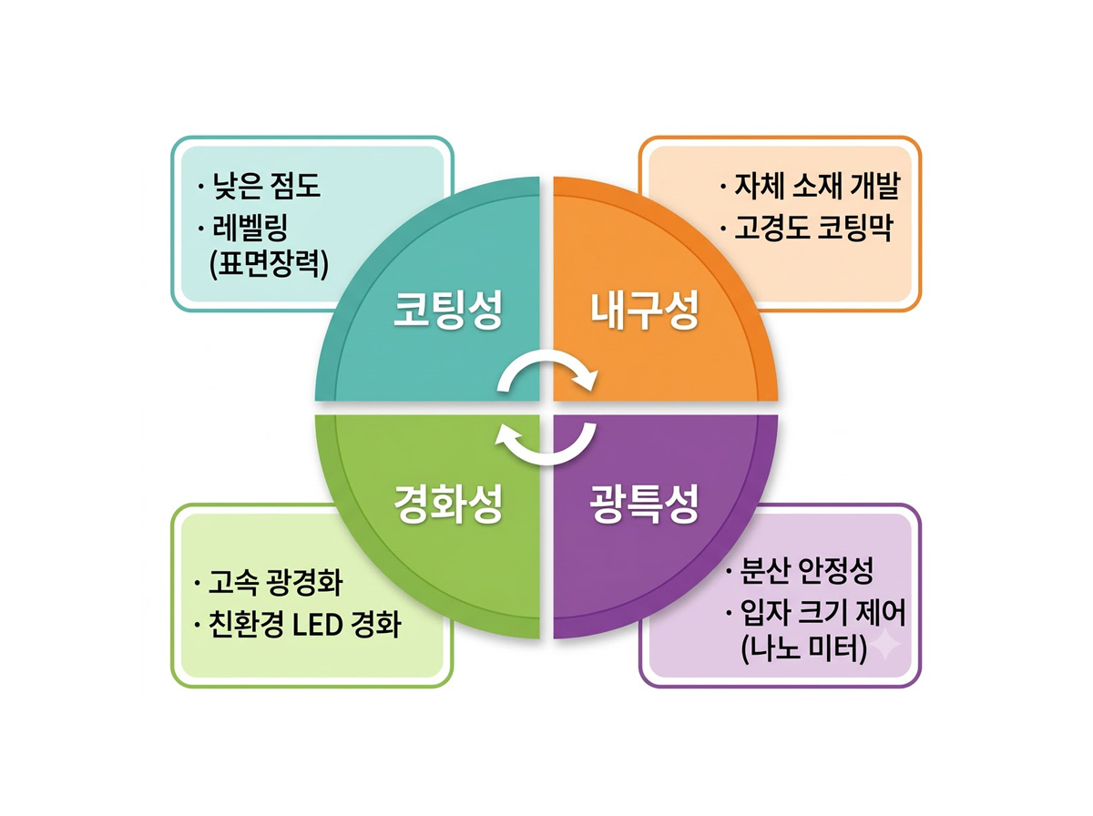 코팅성 내구성 경화성 광특성 다이어그램