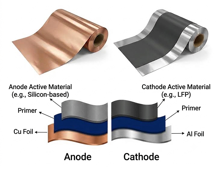 Structural diagram of Cu/Al foil coated foil and slurry primer